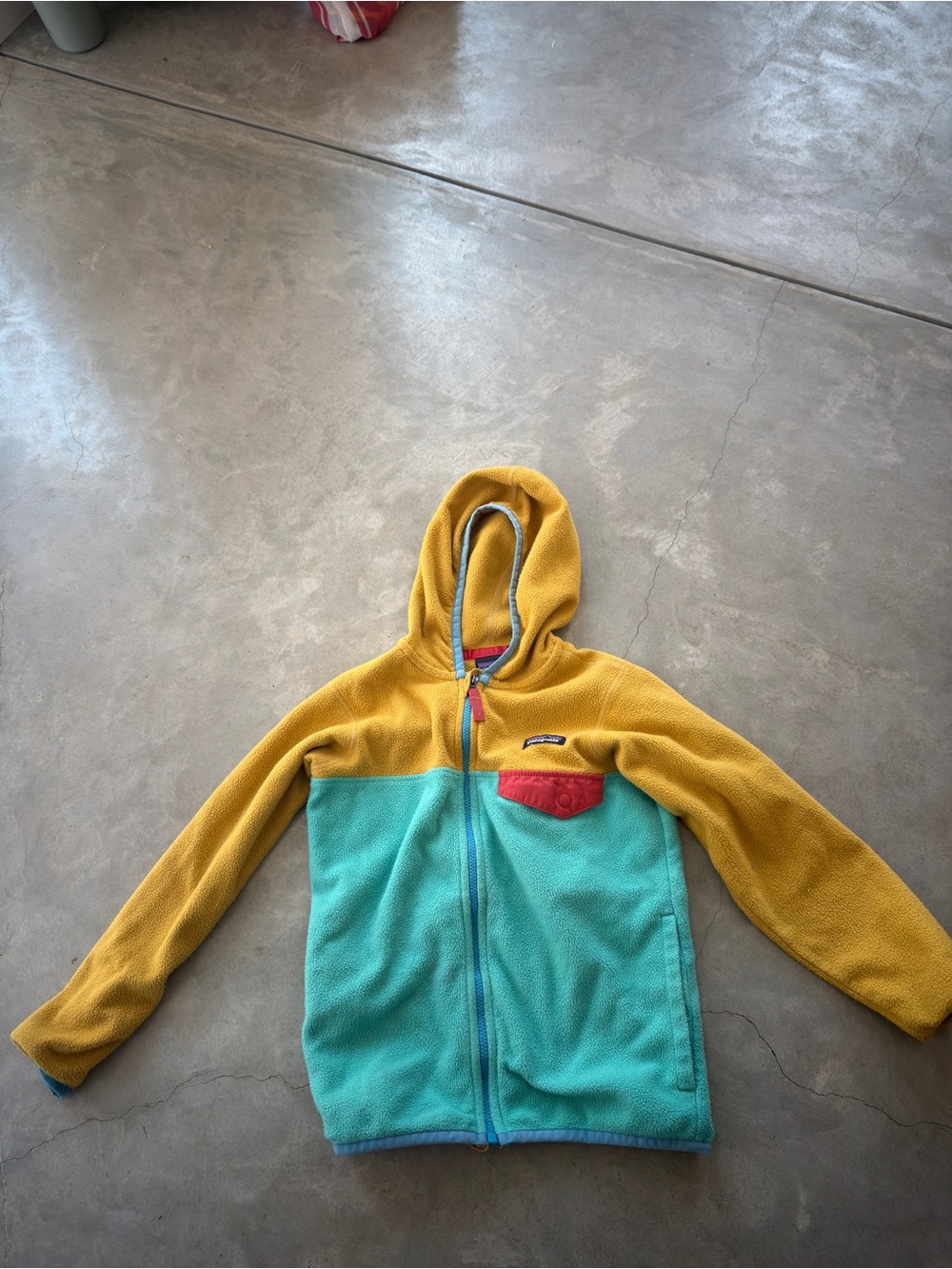 Patagonia Kids Colorblock Hooded Fleece Jacket - Yellow, Teal & Red